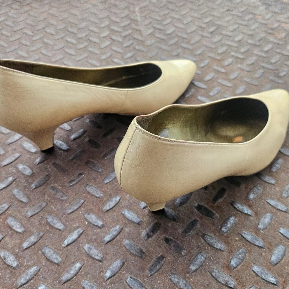 Vintage Yves Saint Laurent Women Heel Sandal Beige Leather Upper Shoes Size 36.5 - Picture 8 of 12